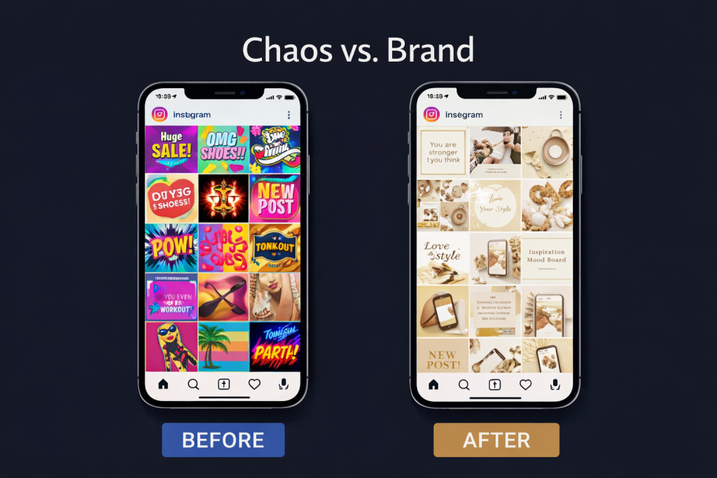 مقارنة بين حساب انستقرام عشوائي وحساب منظم باستخدام القوالب.